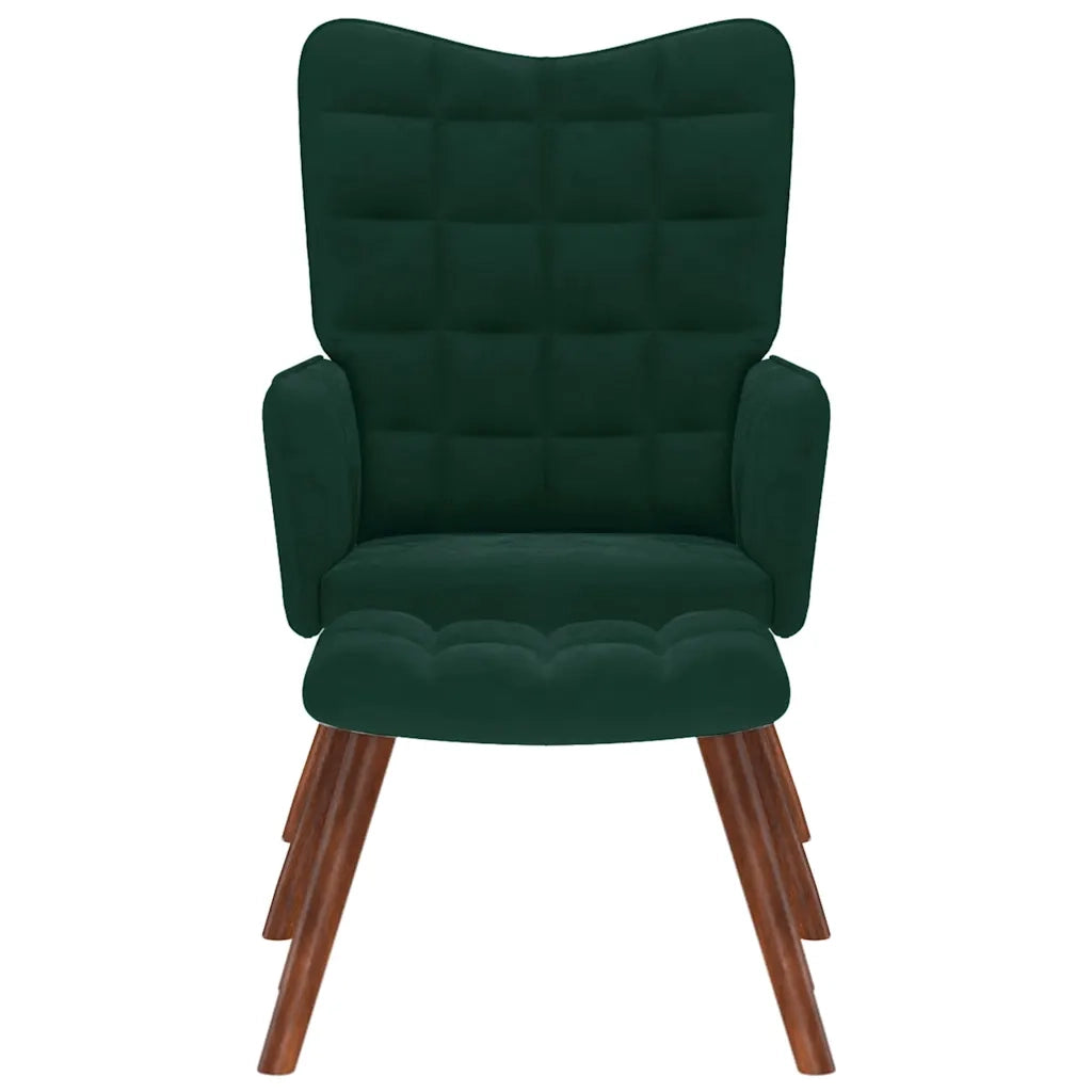 Poltrona Relax | Sedia Relax con Sgabello in Velluto Verde Scuro
