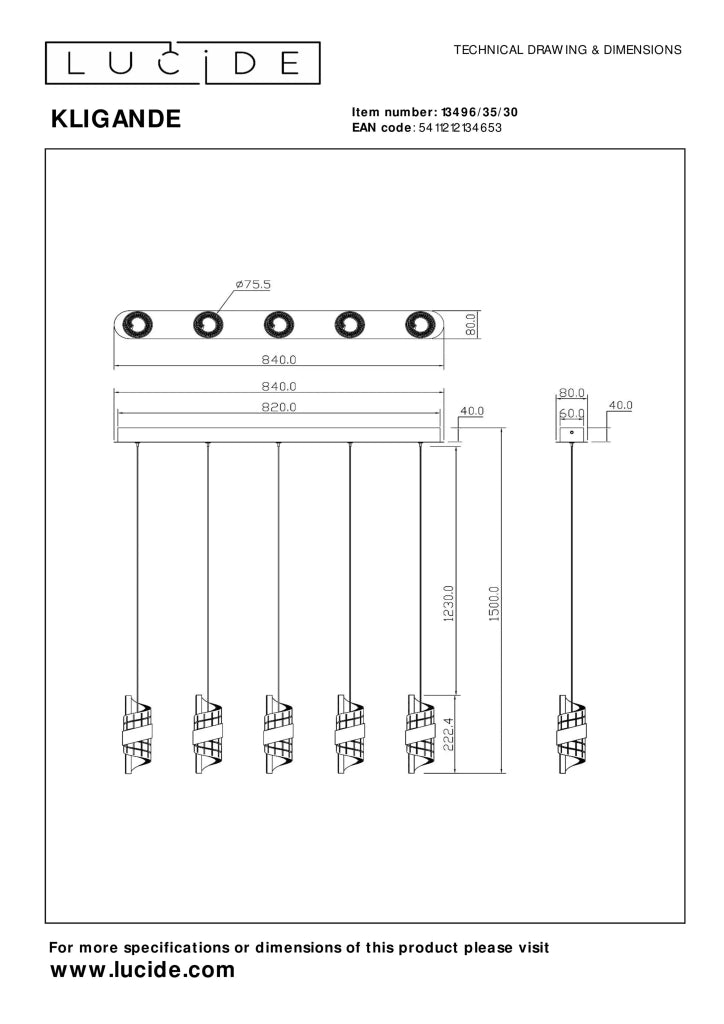 Sospensione LED in vetro nera Kligande 3 luci 7W Lucide