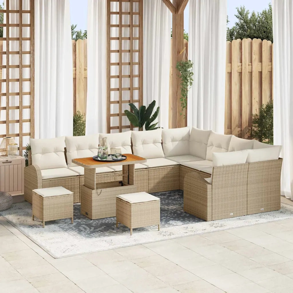 Set Divano da Giardino con cuscino 12 pcs Beige polyrattan
