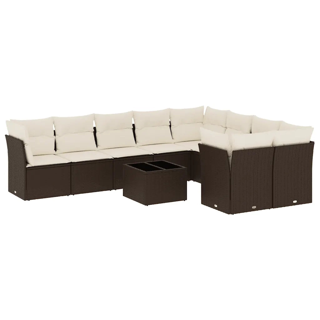 Set Divani da Giardino 10pz con Cuscini in Polyrattan Marrone 3218183