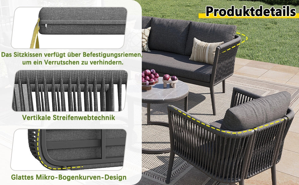 Set da giardino per 5-6 persone - Zephmum- Modulare, resistente all'acqua, grigio
