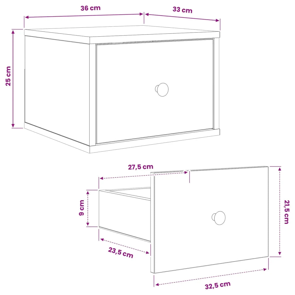 Mobiletto da comodino a parete MAINZ Rovere Nero 8007491