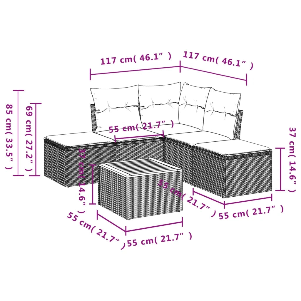Set Divano da Giardino 6 pz con Cuscini Beige in Polyrattan 3223672