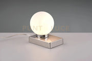 DAVI II LAMPADA DA TAVOLO ACCIAIO SFERA VETRO BIANCO  H.15CM 1 LUCE ATTACCO E14