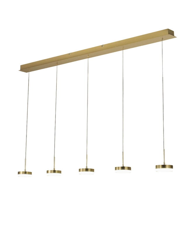 Lampada a sospensione Dunk 5 luci Fabas Luce - LED 40W dimmerabile - Ottone satinato Design lineare
