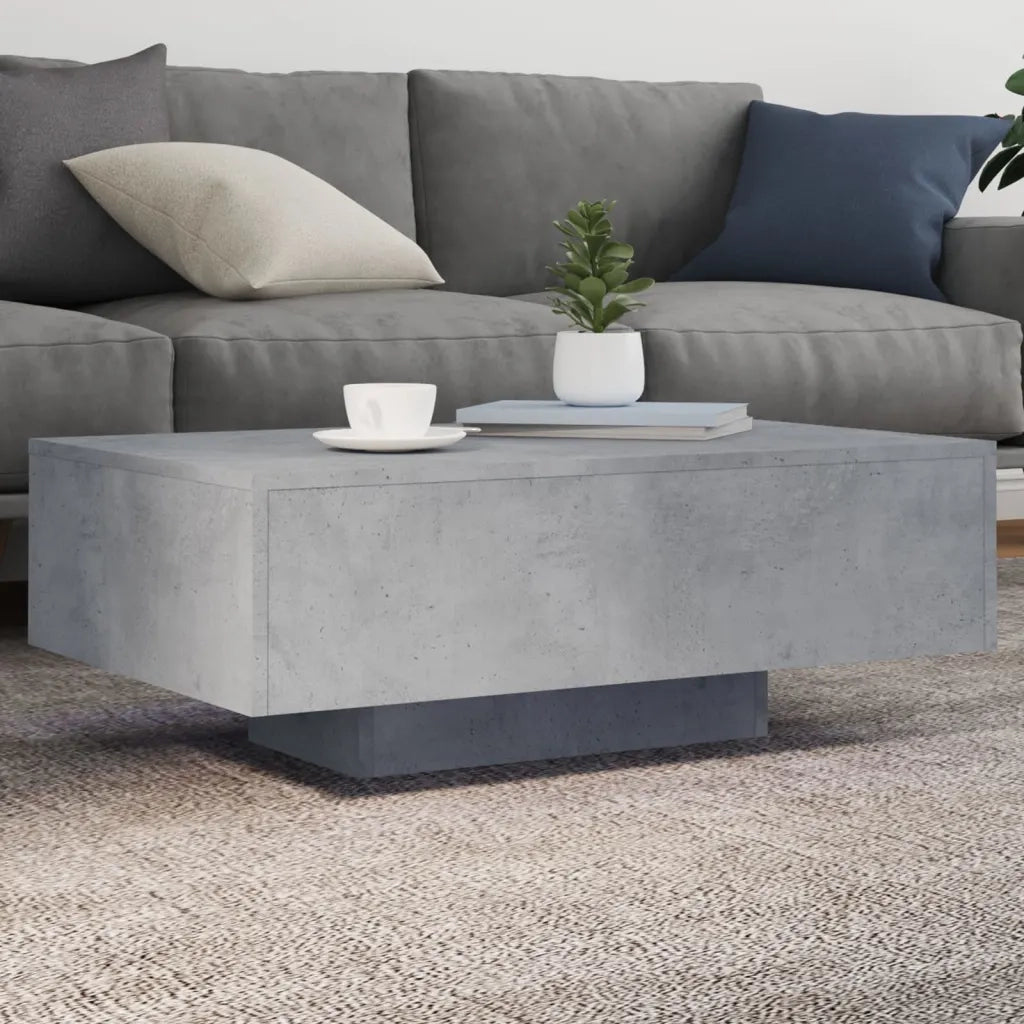 Tavolino da Soggiorno con Luci LED-Tavolino da Salotto-Tavolo Grigio Cemento 85x55x31 cm