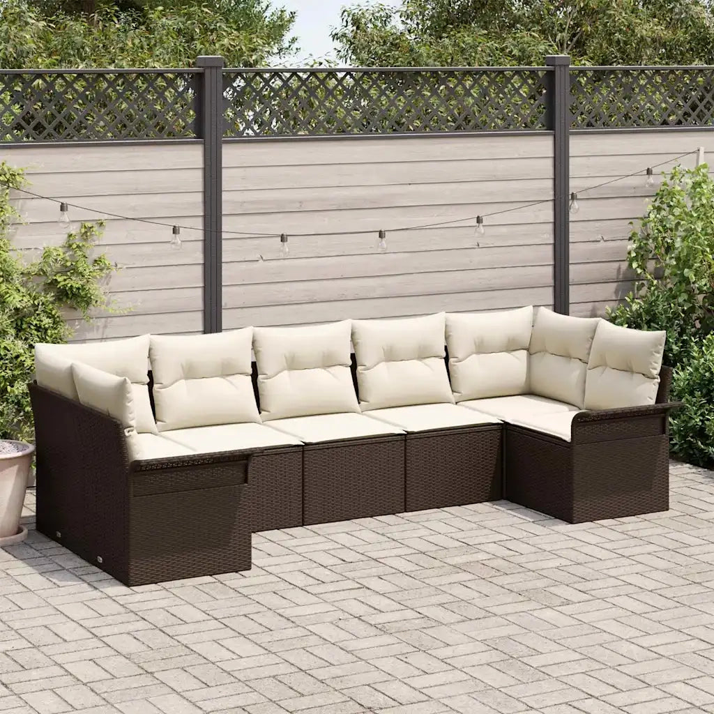 Set Divano da Giardino con cuscino 7 pcs Marrone polyrattan 3345508