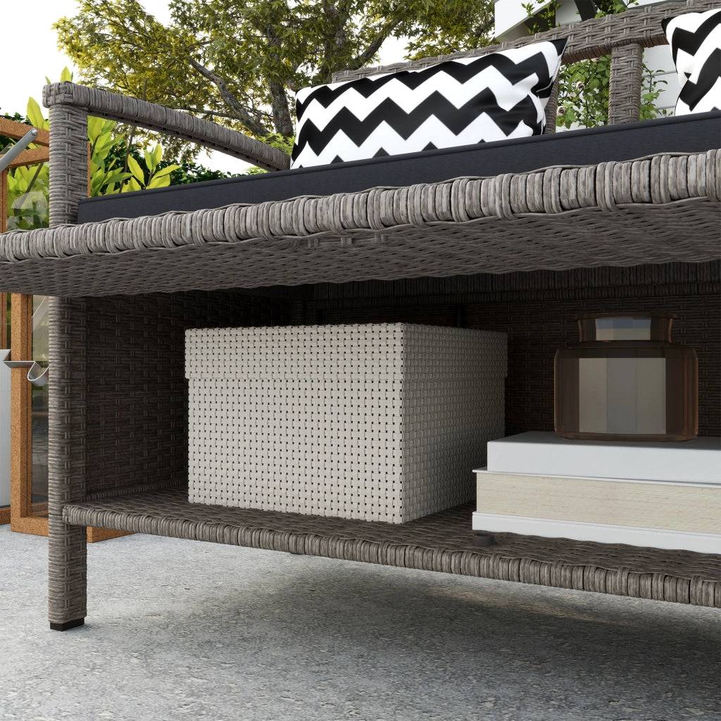 Banca da giardino con contenitore 2 posti ¨C zephmum ¨C 160L rotin PE grigio 112x62x82 cm