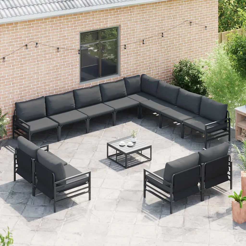 Set Divano da Giardino con cuscino 12 pcs Nero Acciaio