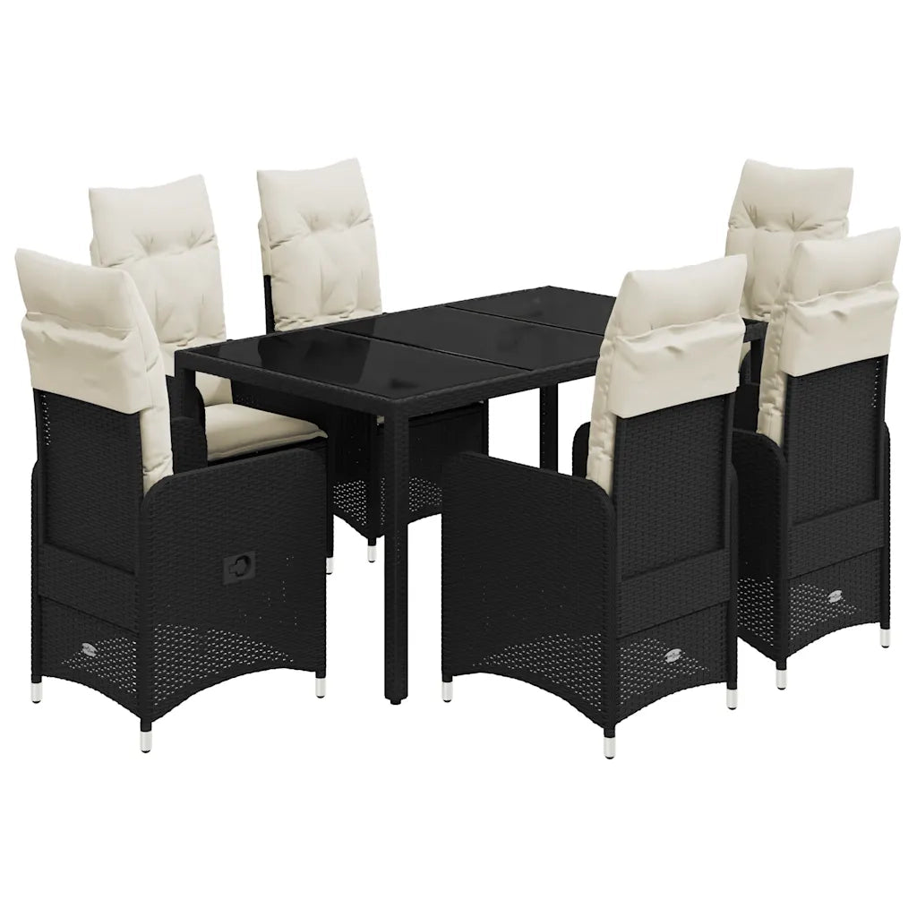 Set da Bistrò da Giardino 7 pz con Cuscini Nero in Polyrattan 3276991