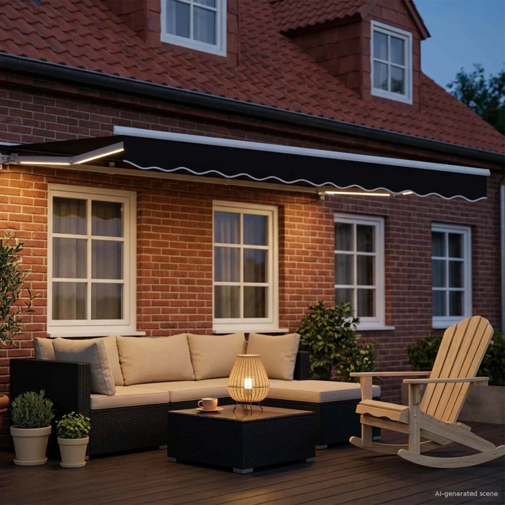 Cornice per Tenda Manuale con LED Nero e Bianco 3,5 x 2,5 m 3420603