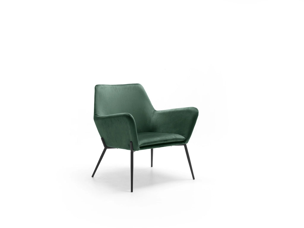 Poltrona Gin in Velluto Verde con Struttura in Metallo Nero Opaco - Design Moderno e Contemporaneo per Area Living 70x71,5x79 cm