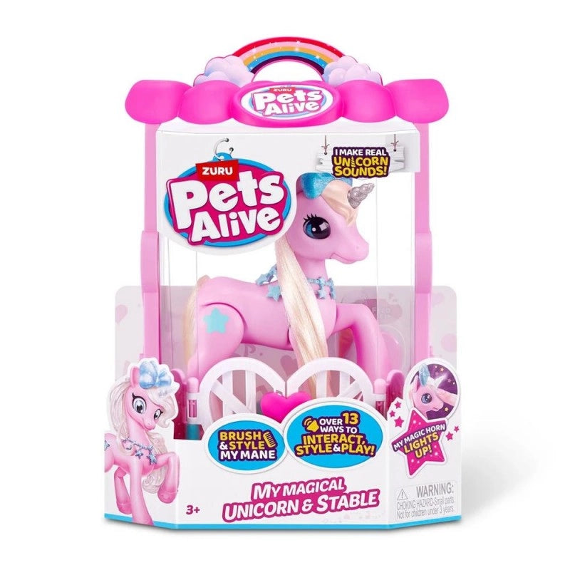 Unicorno Interattivo Luminoso Pets Alive My Magical Unicorn & Stable, Unicorno conluci e suoni,Zuru,Eta 3+