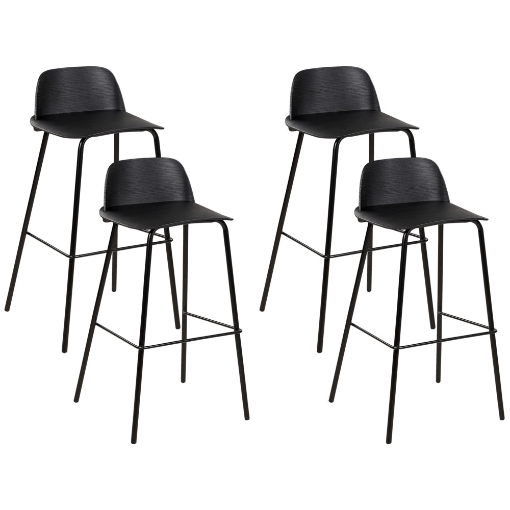 Set di 4 sgabelli da bar moderni in plastica nera sintetica e gambe in metallo stile moderno contemporaneo