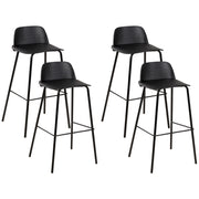 Set di 4 sgabelli da bar moderni in plastica nera sintetica e gambe in metallo stile moderno contemporaneo