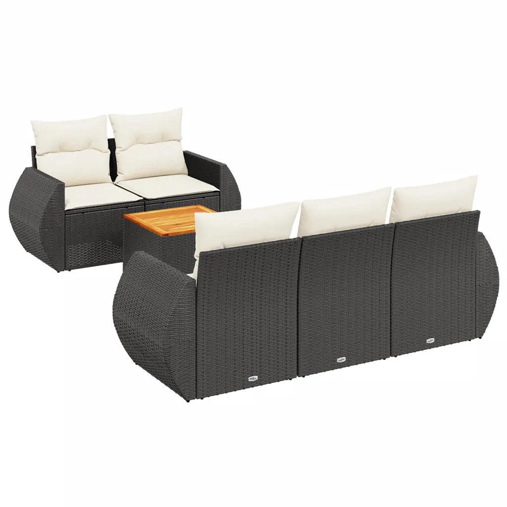 Set Divano da Giardino 6 pz con Cuscini Nero in Polyrattan 3224887