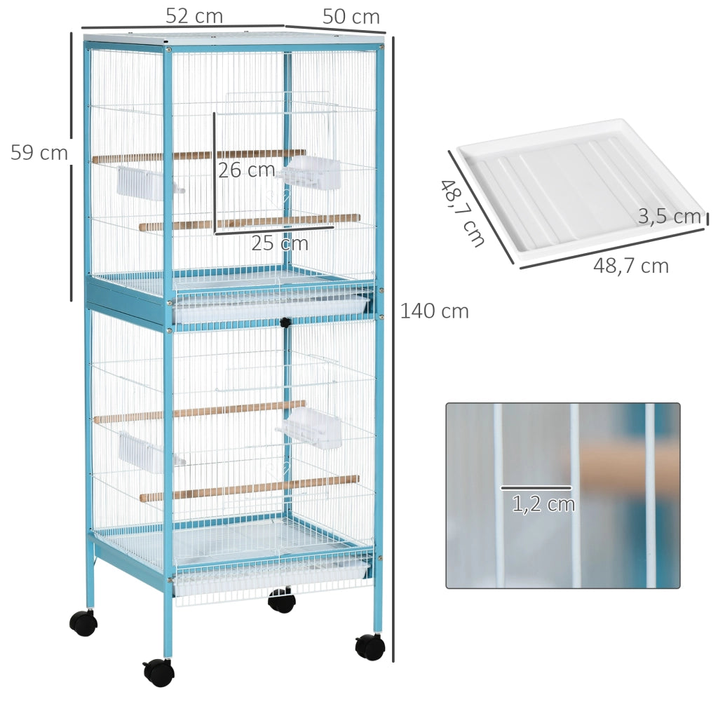 Gabbia per Uccelli 2 Livelli con Ruote ¨C Minimal ¨C Blu 51.5x50x140 cm