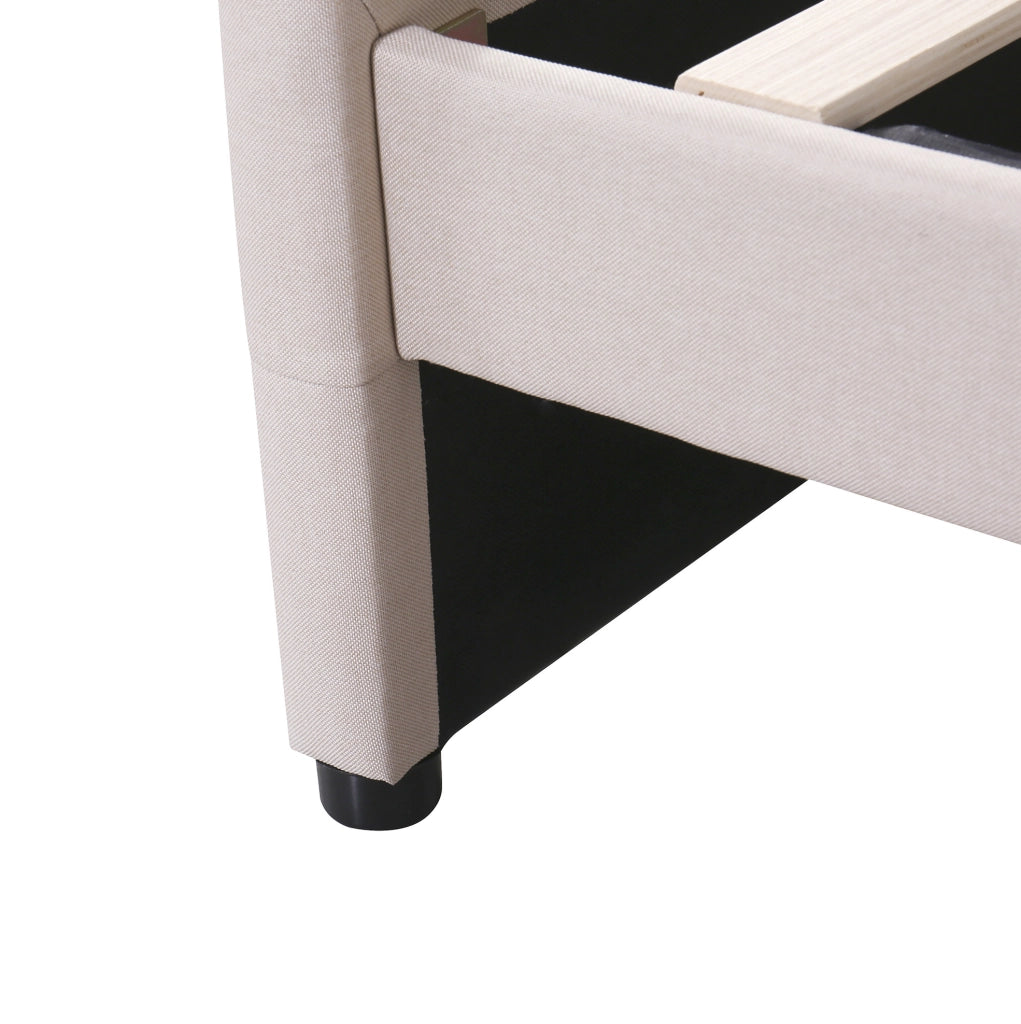Letto imbottito con LED e 2 cassetti, 90x200 cm, beige