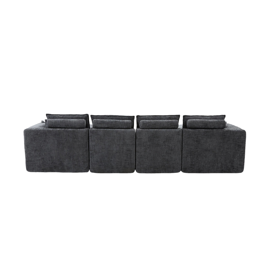 Divano 4 Posti con Poggiapiedi, Cuscini e Portabicchieri ¨C MINIMAL ¨C Grigio Chenille