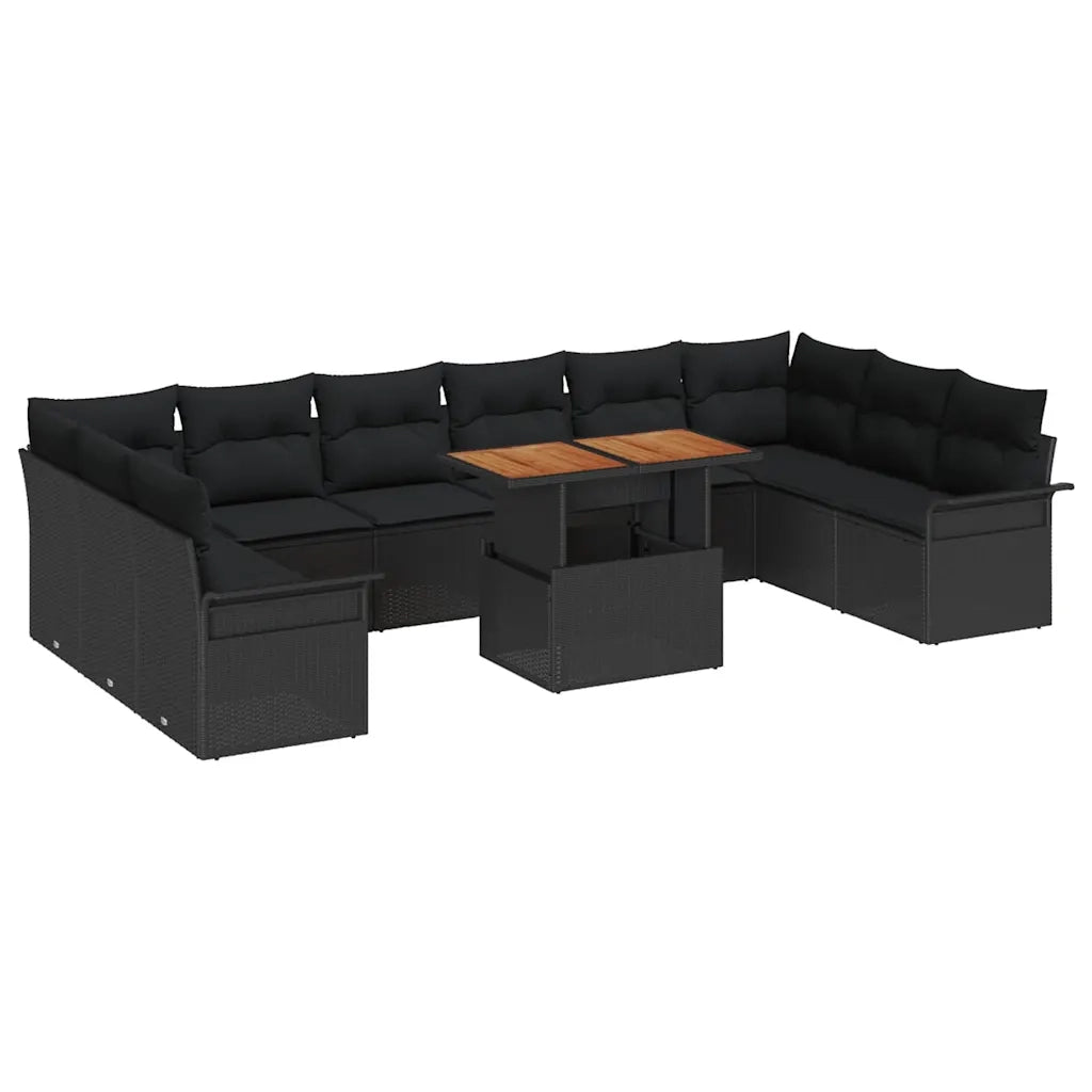 Set Divano da Giardino con cuscino 11 pcs Nero polyrattan 3349386