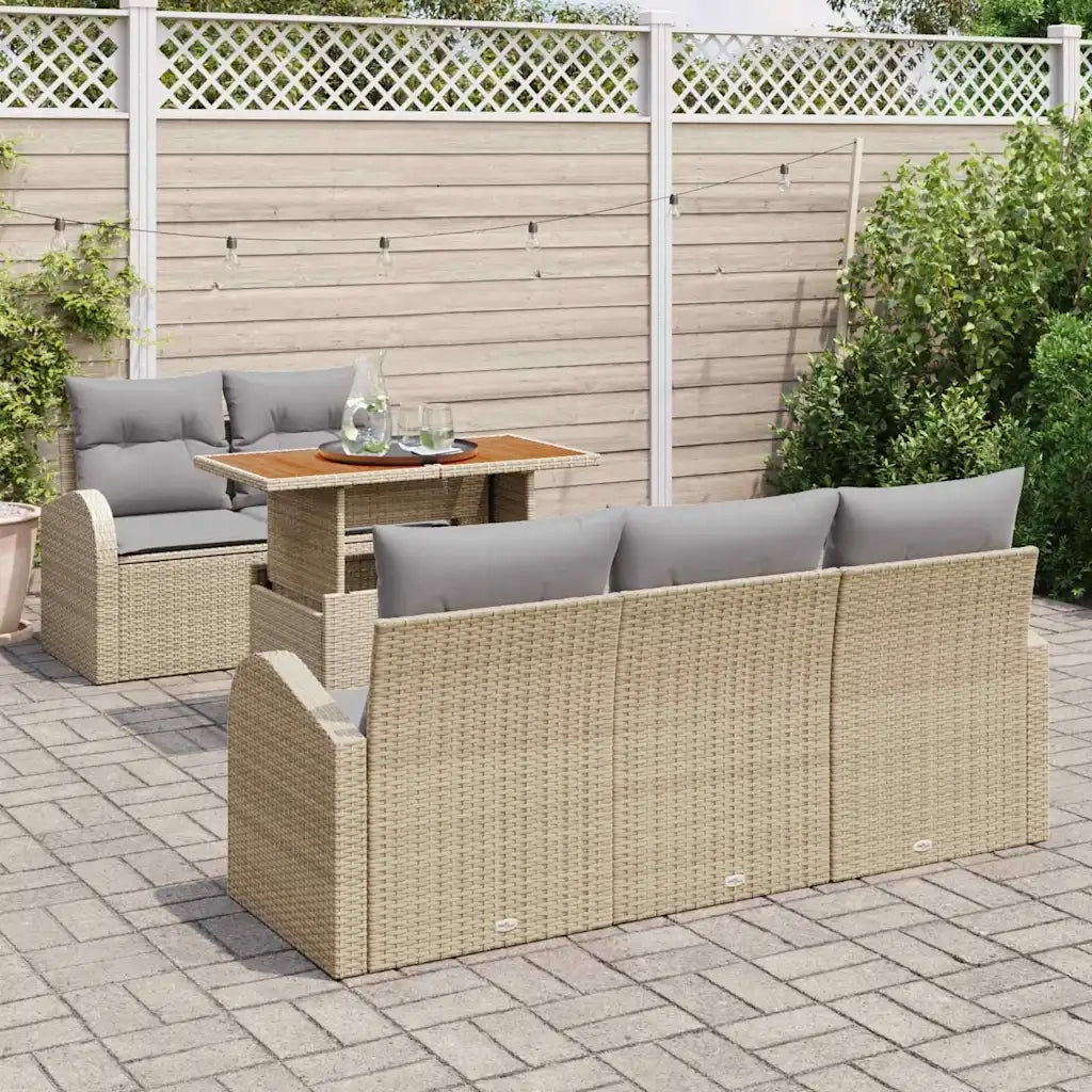 Set Divano da Giardino 6 pcs Beige Poly Rattan