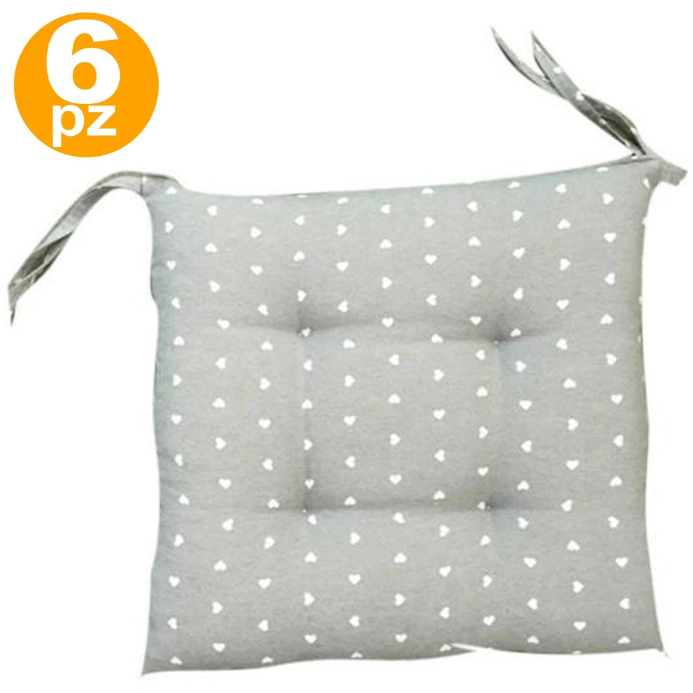 Trade Shop - 6 Copri Sedia Cuscini Con 2 Laccetti Lacci Cuscino Per Sedie Imbottito -