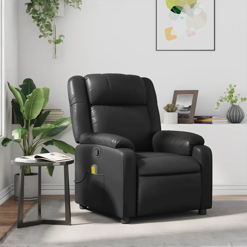 Poltrona Massaggiante | Sedia Relax Reclinabile Nera in Similpelle