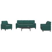 Set di Divani 3 pz con Cuscini e Rinforzi Verde scuro Velluto 3278373