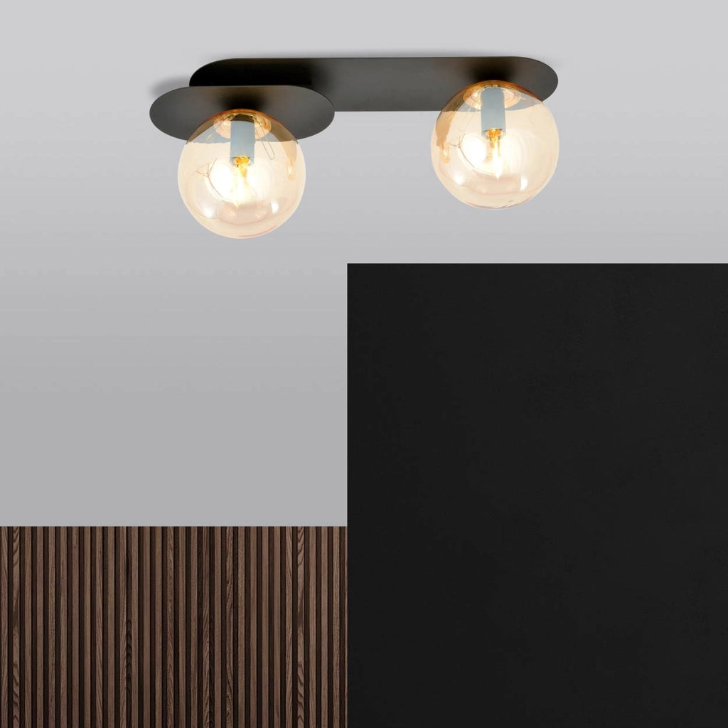 Plafoniera Emibig PLAZA 2 luci E14 nero/miele metallo
