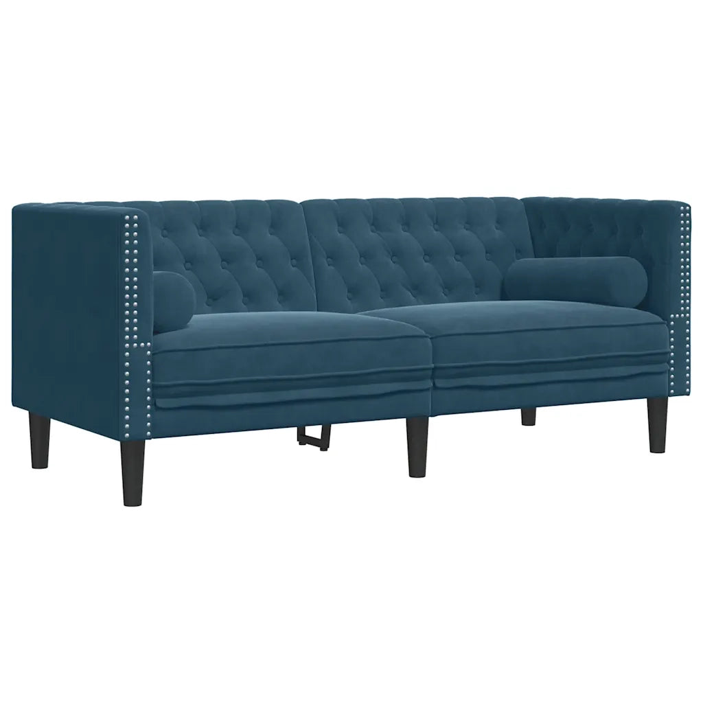 Divano Chesterfield con Rinforzi 2 Posti-Sofa 2 Posti-Divanetto Blu in Velluto