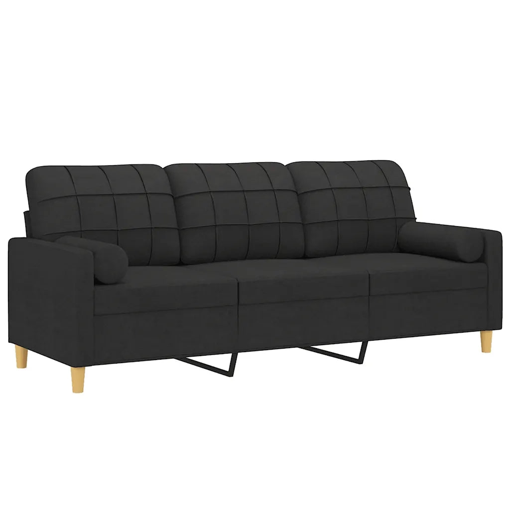 Divano a 3 Posti con Cuscini-Sofa 3 Posti con Cuscini Nero 180 cm in Tessuto 594309