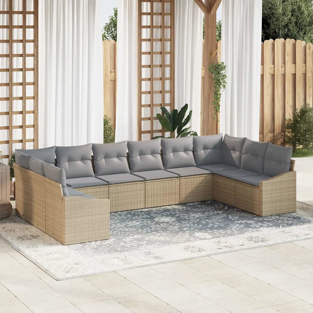 Set Divano da Giardino 10 pcs Beige e Grigio Chiaro polyrattan 3355569