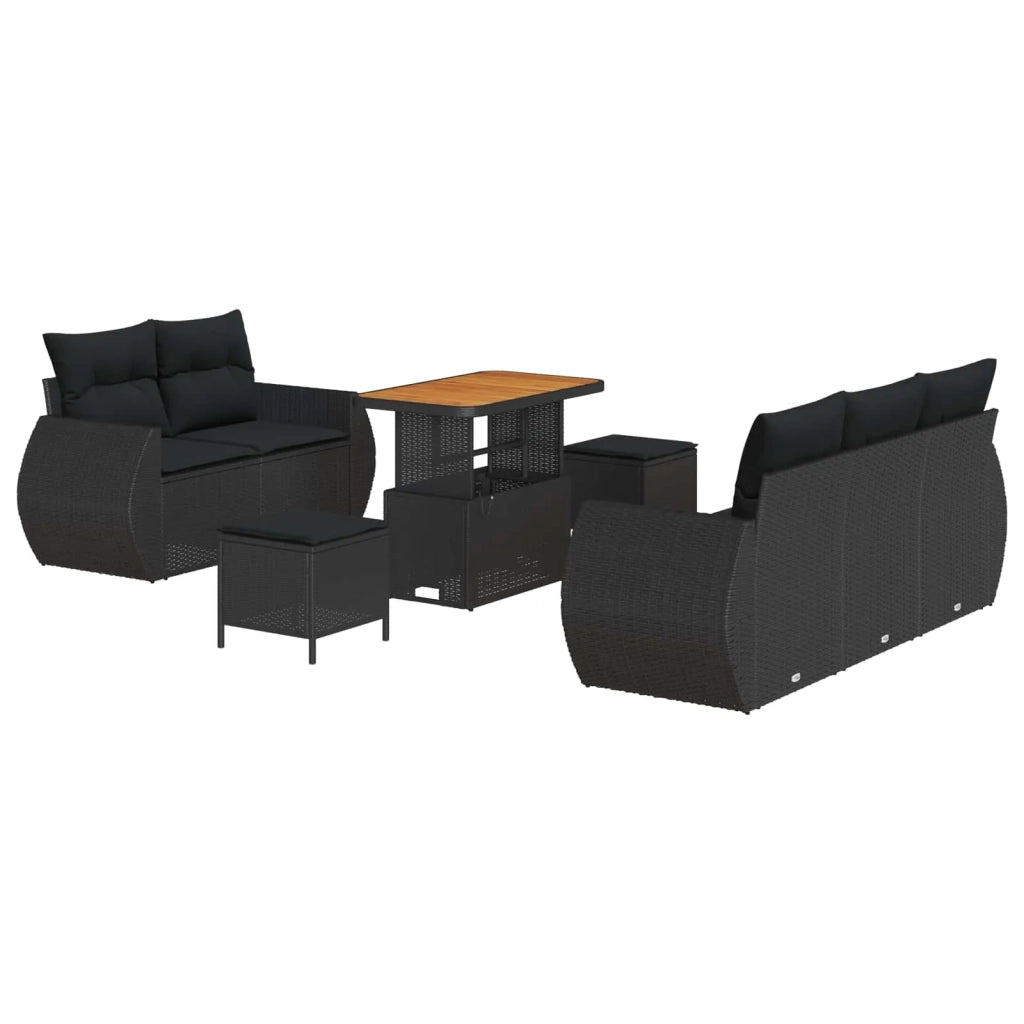 Set Divano da Giardino con cuscino 8 pcs Nero polyrattan 3363769