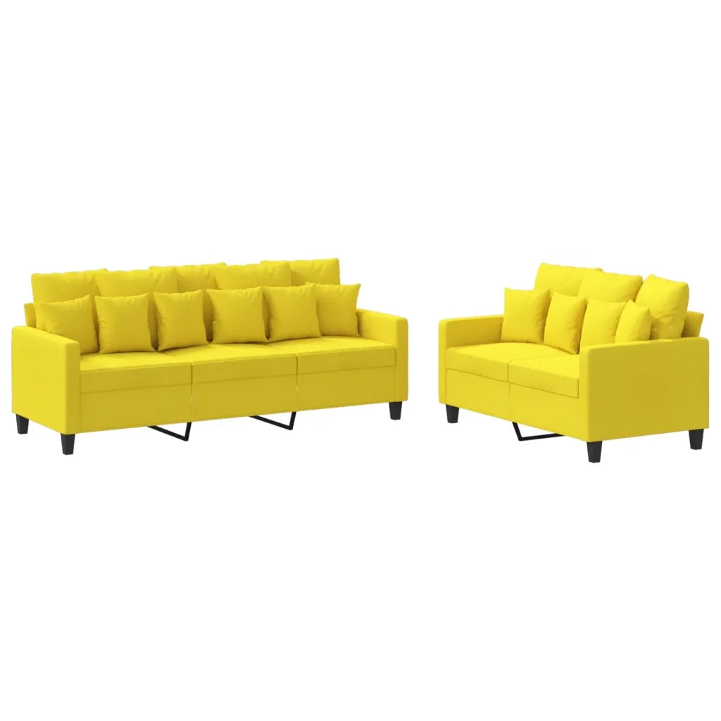 Set di Divani 2 pz con Cuscini Giallo Chiaro in Tessuto 3201669