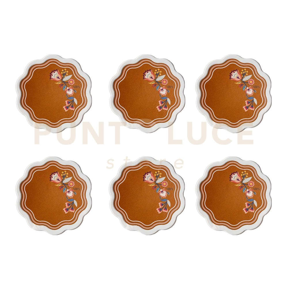 SET 6 SOTTOBICCHIERI ARMONIA IN CRISTALLO ACRILICO E ECOPELLE COLORE MARRONE