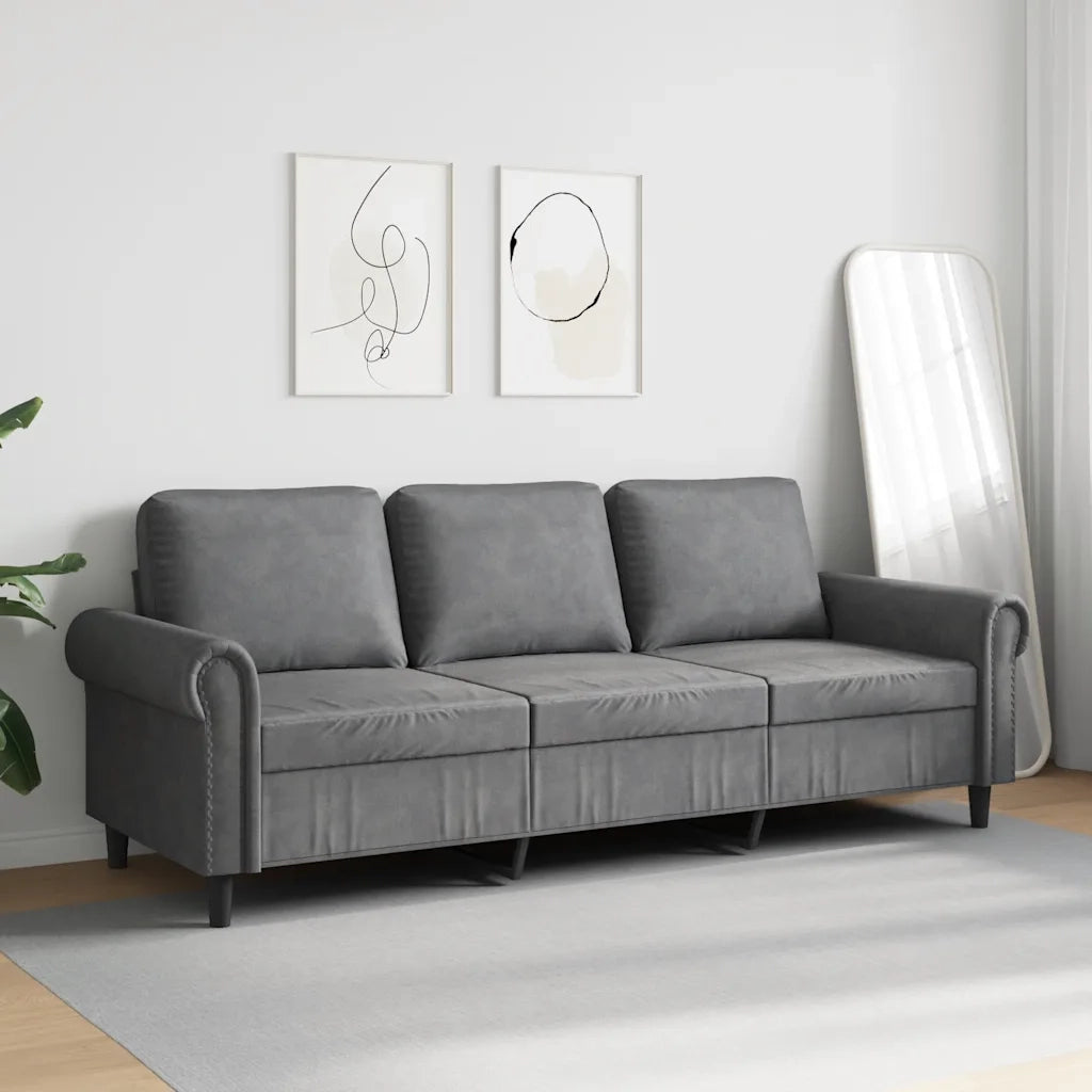 Divano a 3 Posti-Sofa 3 Posti Grigio Scuro 180 cm in Velluto 172229