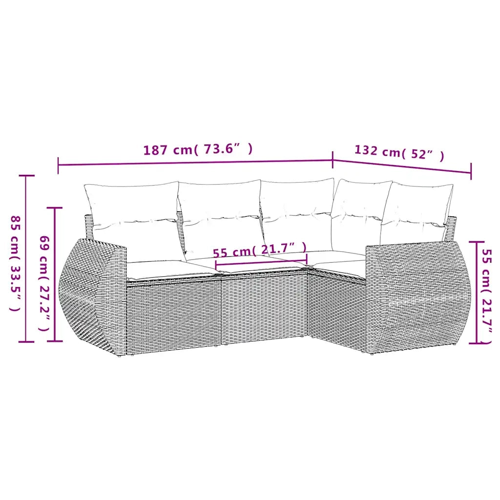 Set Divano da Giardino 4 pz con Cuscini Marrone in Polyrattan 3253650