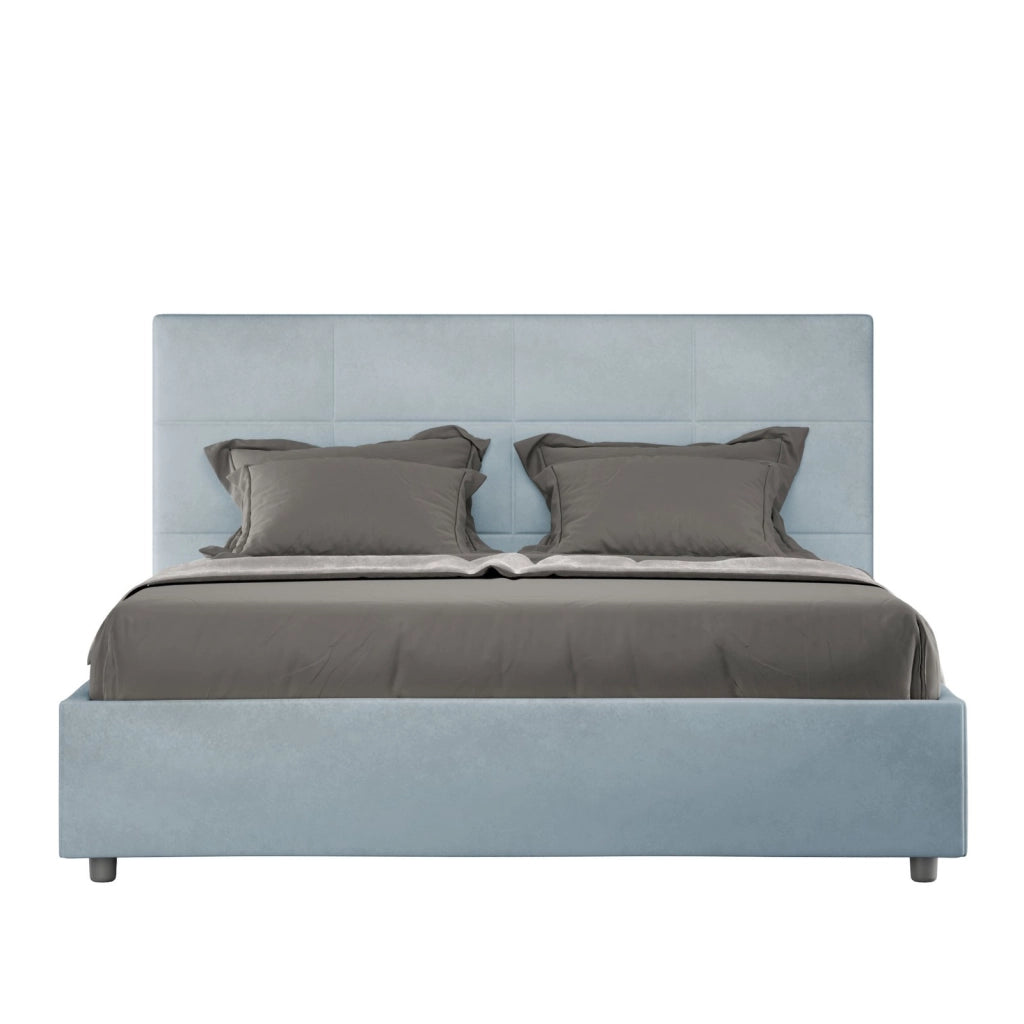 ityhome Letto matrimoniale king size con rete imbottito 170x200 microfibra azzurro Mika