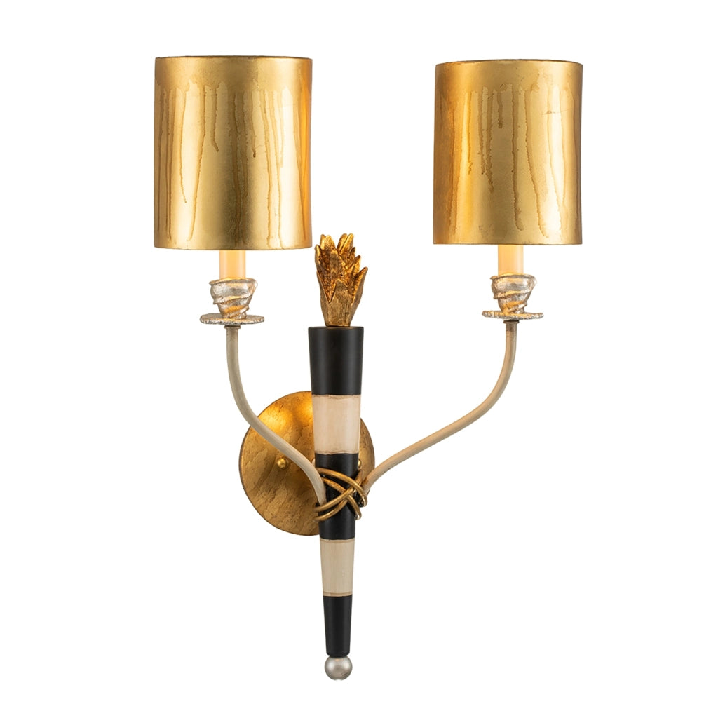 Applique Contemporanea Flambeau Acciaio Oro Nero 2 Luci Design per Soggiorno
