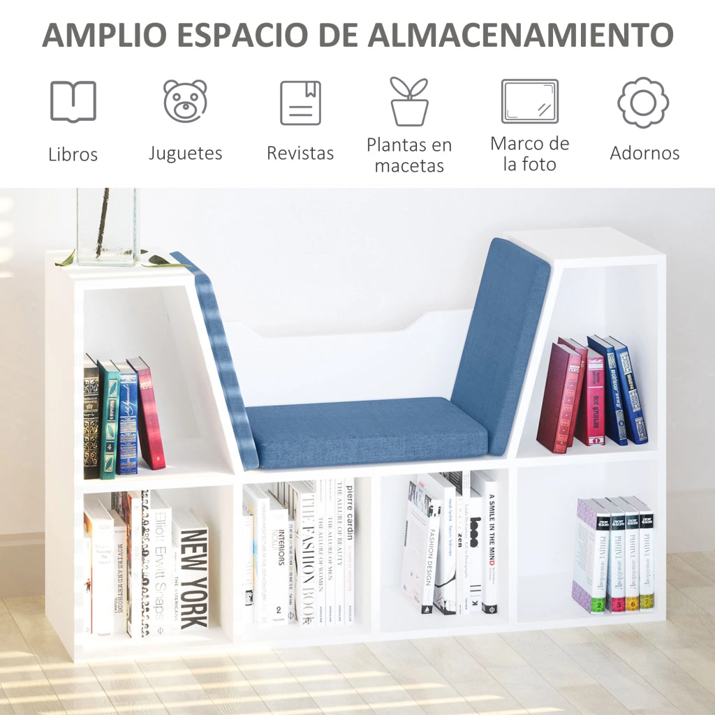 Libreria con Cuscino 6 Cubi ¨C Minimal ¨C 102x30x61 Bianco e Blu