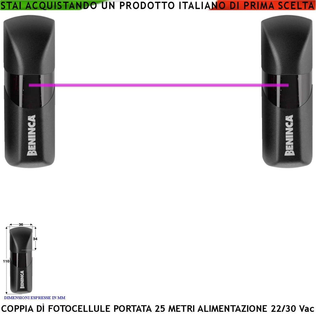 Fotocellula Pupilla Una Coppia Sicurezza Cancello Elettrico Benincà Controllo Passaggio Portata 25 Metri Montaggio a Parete o Palina Alimentazione 24/30 Vac