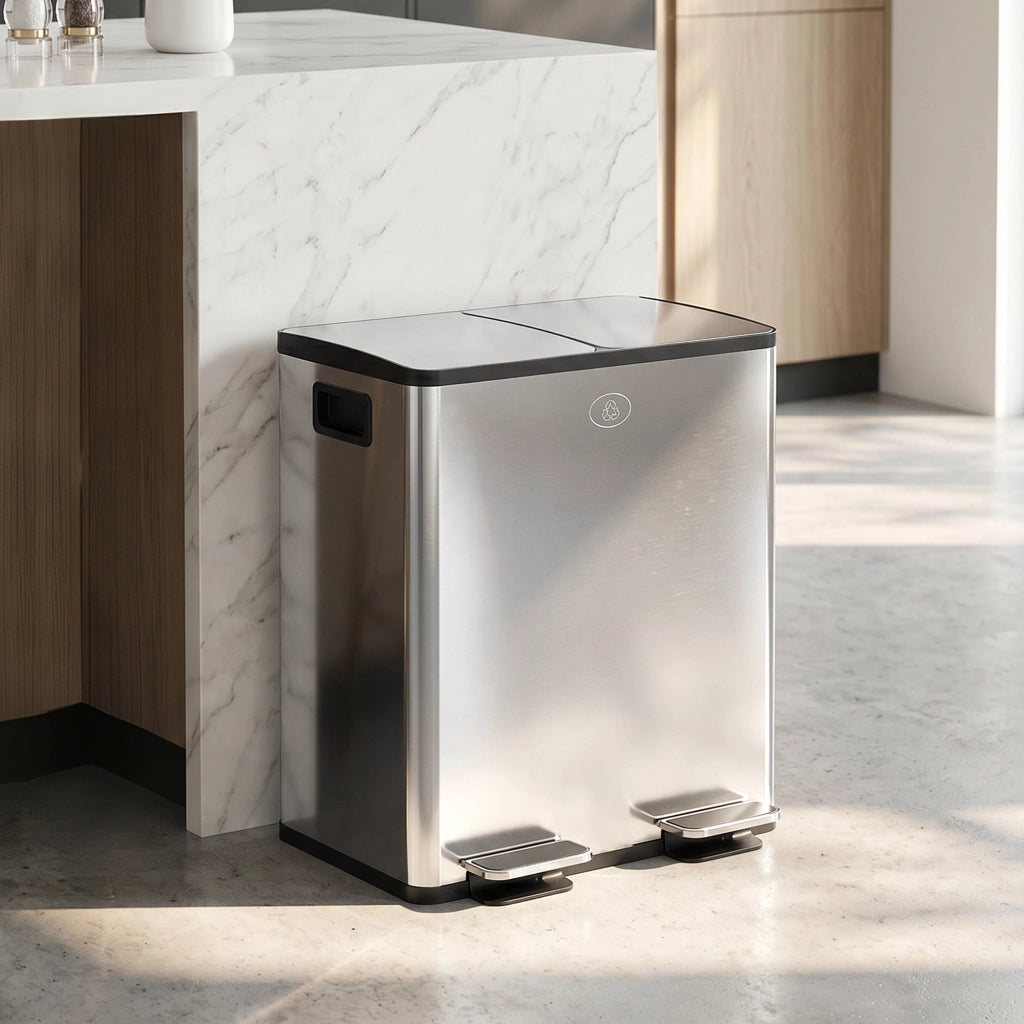 Pattumiera doppia 2x20L ¨C Xylo ¨C apertura a pedale, acciaio inox e plastica, argento