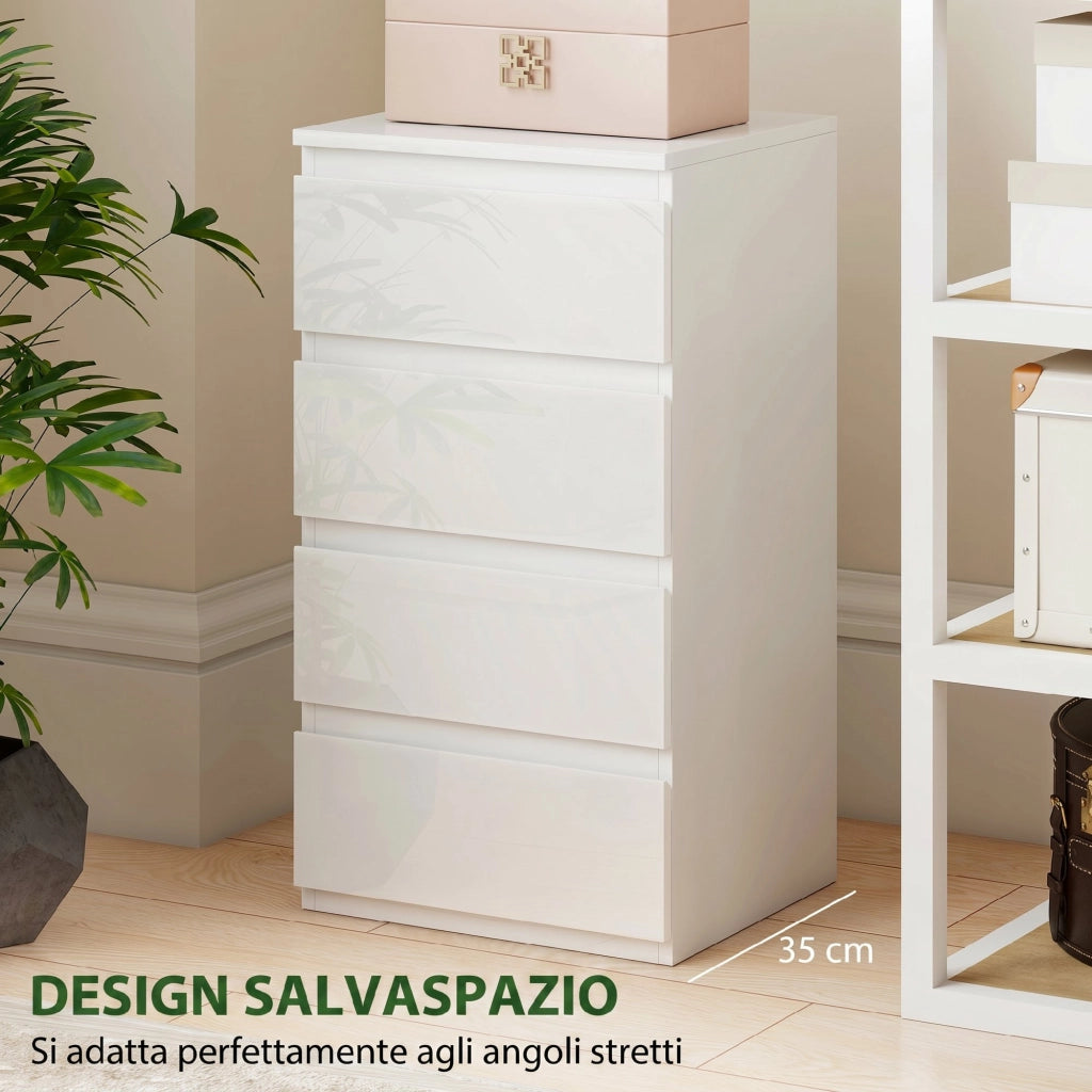 Com¨° Slim. 4 cassetti lucidi. bianco. per camera da letto.