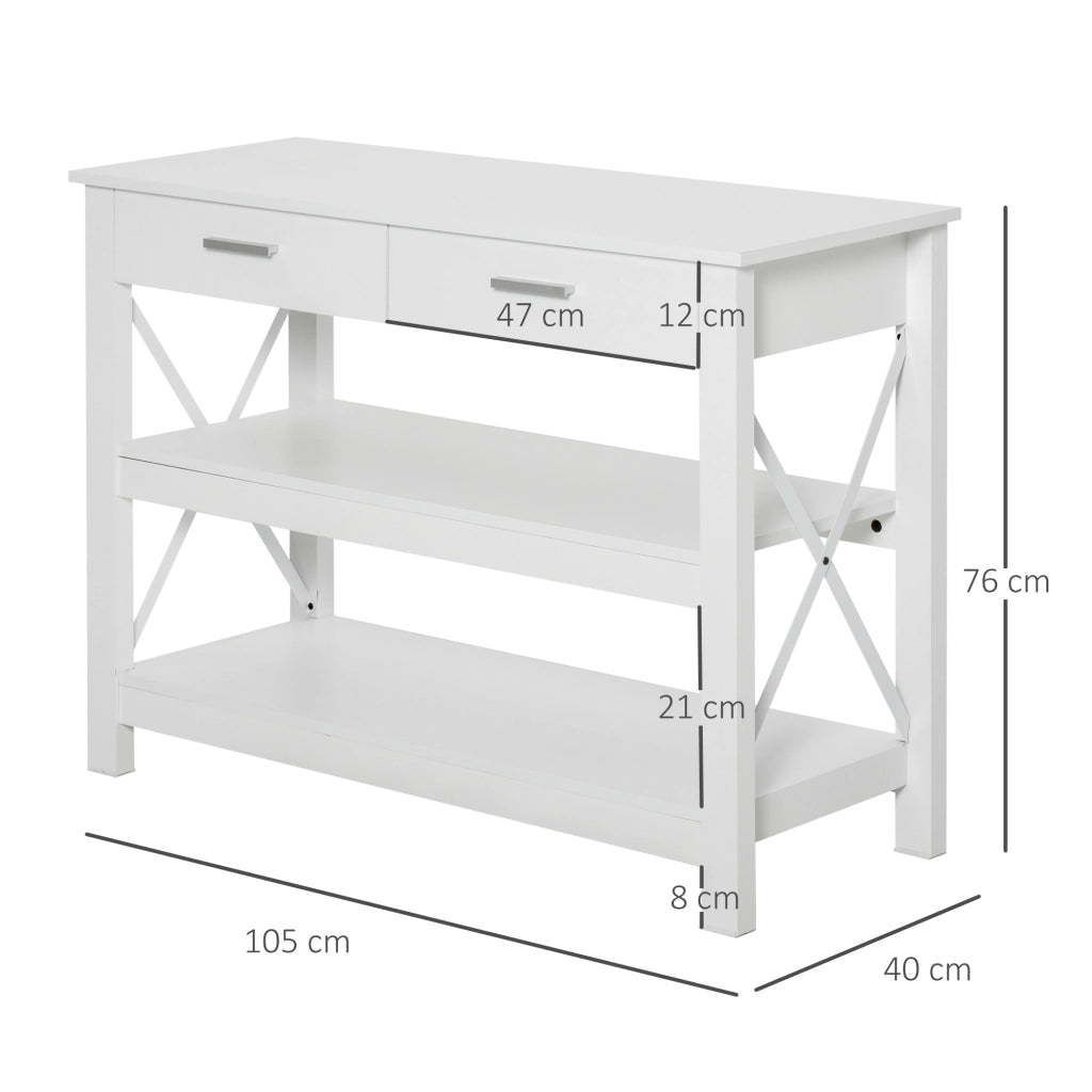 Tavolo console con 2 cassetti e ripiani ¨C Minimal ¨C Bianco 105x40x76 cm