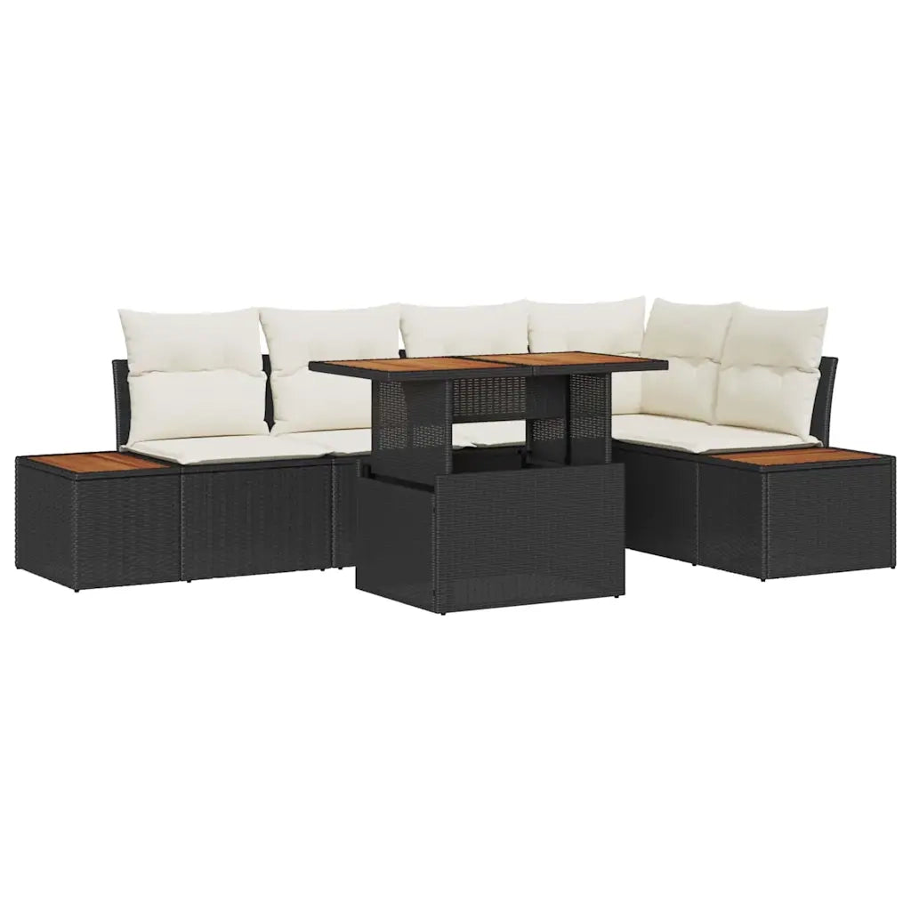 Set da Pranzo per Giardino con cuscino 6 pcs Nero e Beige
