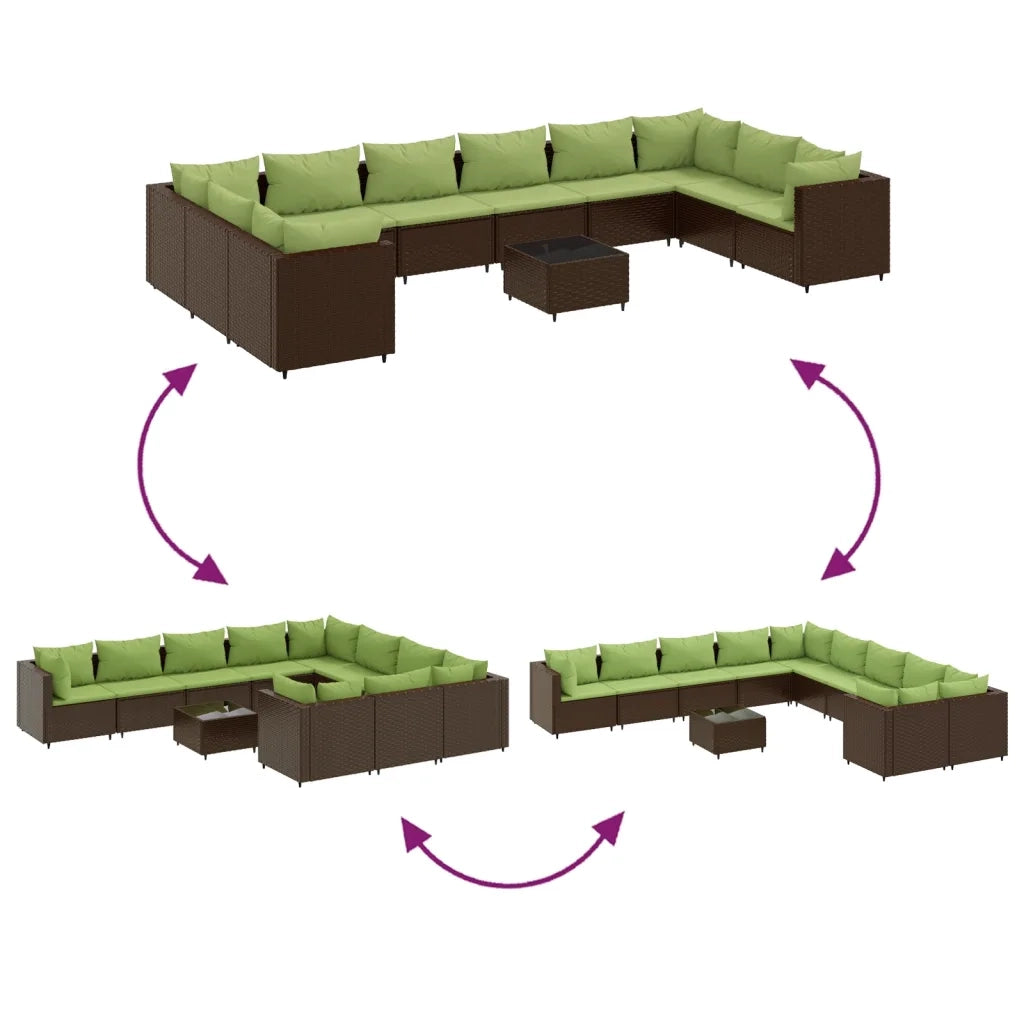 Set Divani da Giardino 11 pz con Cuscini Polyrattan Marrone 3308358
