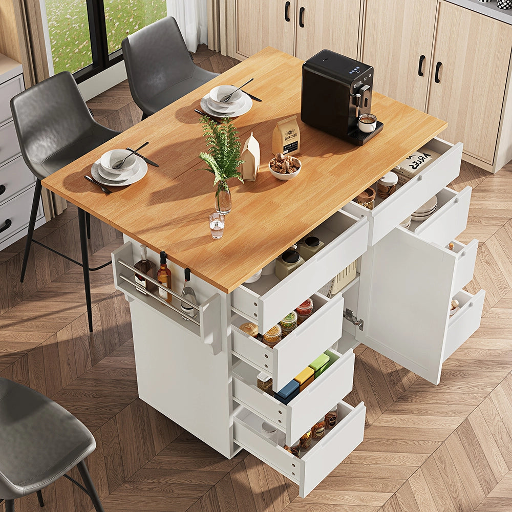 Isola cucina - Xylo - estensibile rotelle 8 cassetti bianco