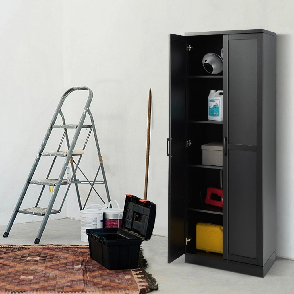 Mobile dispensa alto con 2 ante e ripiani regolabili, Mobile multiuso per cucina lavanderia 59x43,5x178cm Nero