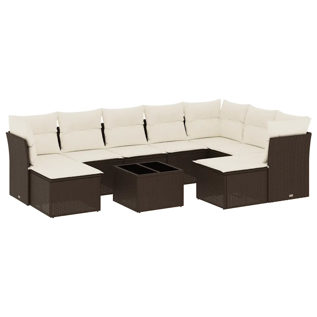 Set Divani da Giardino 10pz con Cuscini in Polyrattan Marrone 3250422
