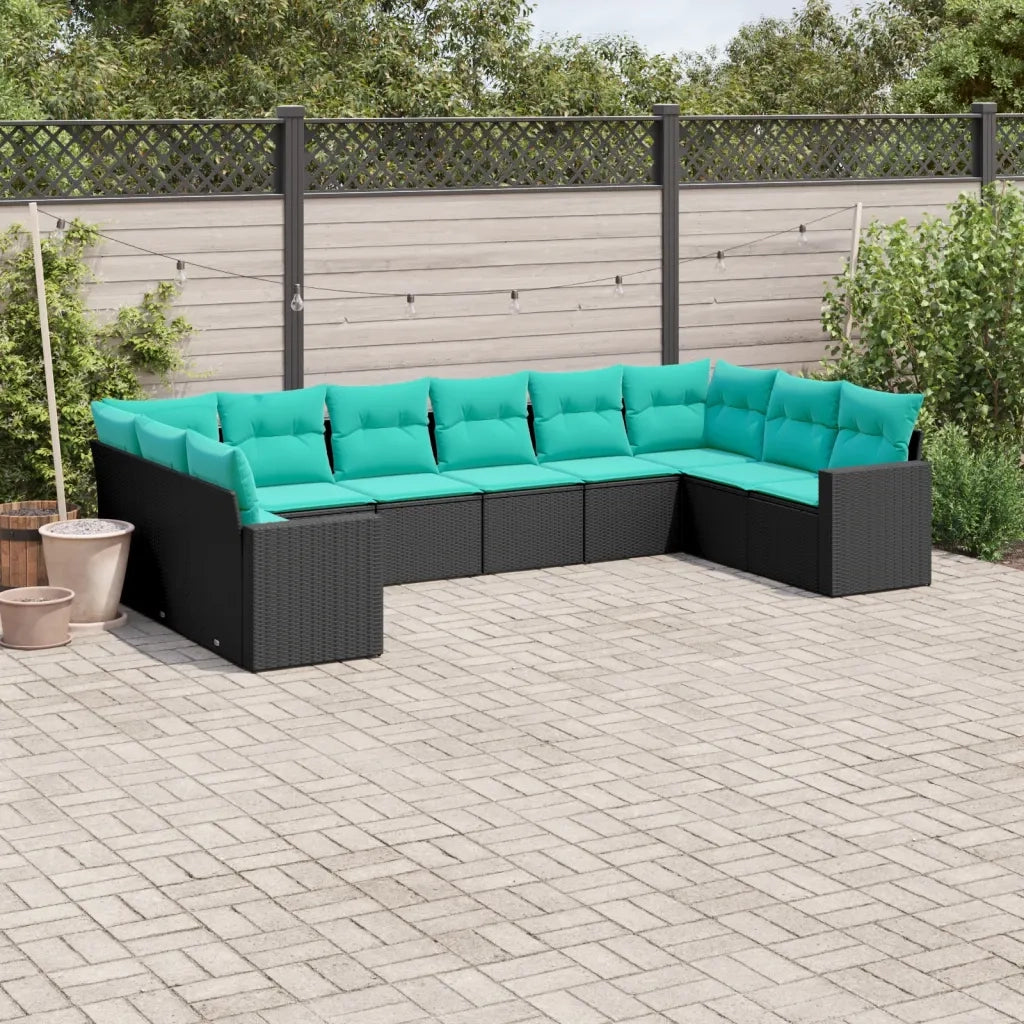 Set Divani da Giardino 10 pz con Cuscini Nero in Polyrattan 3219457